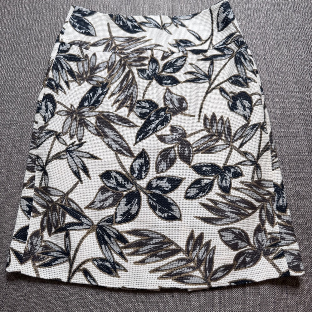 J. Crew Womens Size 4 Botanical Leaf Print Basketweave Mini Skirt Gold Black